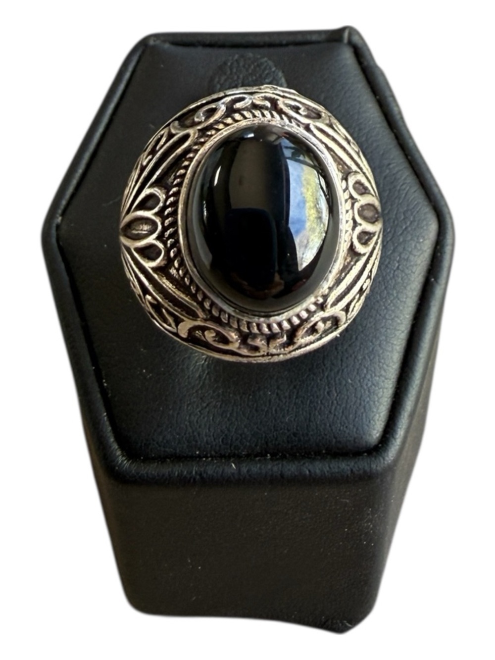 Handmade Unisex Black Onyx 925 Sterling Silver Ring Size 6